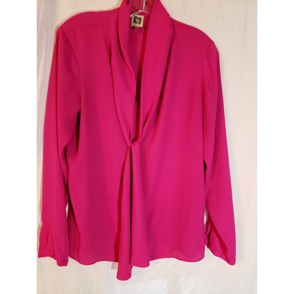 Women's Anne Klein Fuchsia Long Sleeve Tie Blouse Size S